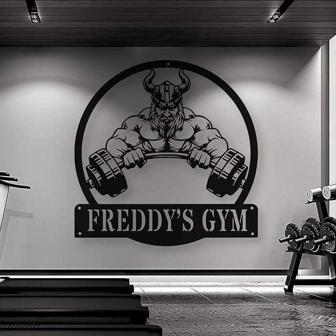 Custom Name Gym Metal Sign Personalized Fitness Wall Art Decor for Home, Workout Room, Garage, Powerlifting Center, Motivational Gift for Women, Men, Dad, Papa, Grandpa, Mother, Sister, Girls