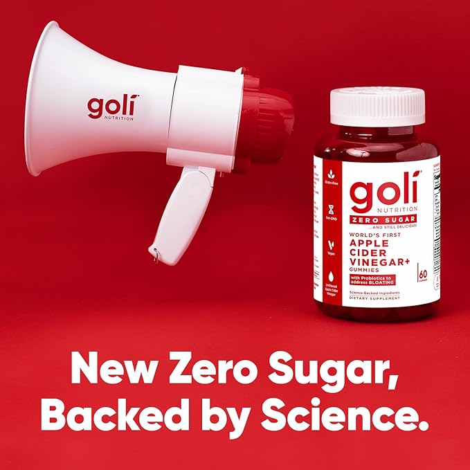 Goli Zero Sugar Apple Cider Vinegar Gummies - Vitamin B12, Probiotics to Address Bloating. No Artificial Sweeteners, No Sugar Alcohols. Vegan, Plant Based, Non-GMO, Gluten-Free & Gelatin Free. (3)
