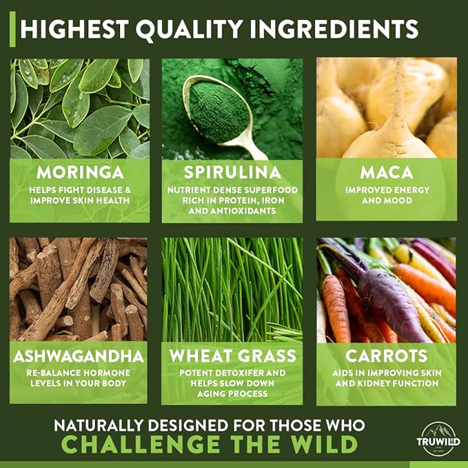 TruWild Greens Superfood Cucumber Powder, with 22+ Greens & Anti-Oxidants, Delicious Green Juice Powder, Natural Immune, Stress, Digestion Support, 30 Servings Per Tub (Cucumber Mint)