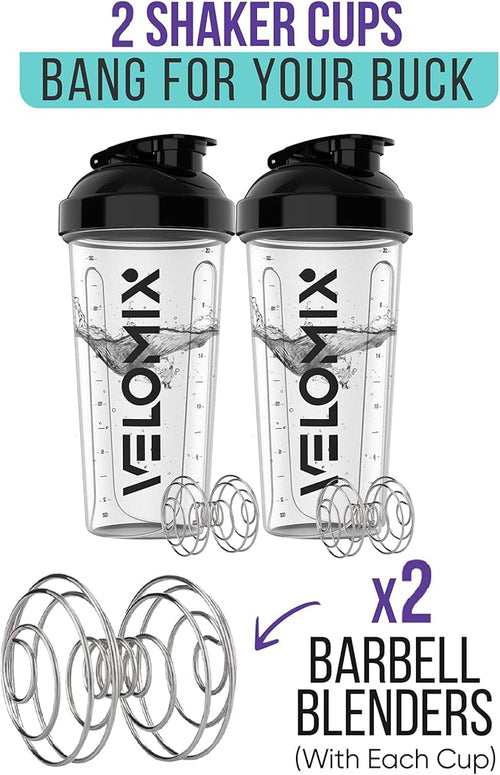 '-2 Pack- 28 oz Protein Shaker Bottles for Protein Mixes - 2x Wire Whisk | Leak Proof Shaker Cups for Protein Shakes | Protein Shaker Bottle Pack | Shakers for Protein Shakes - 2xTransparent