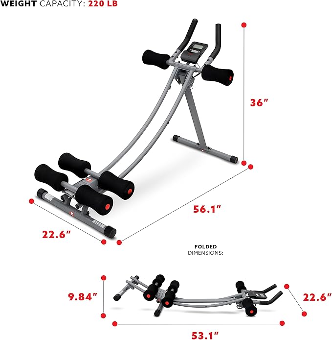 Sunny Health & Fitness Waist Trainer Ab Roller with Elbow Support, Training Wheels, Foldable for Home Gym, Abdominal Exercises, Core Strength, Glute Trainer, Crunch Workouts with Optional Dip Station