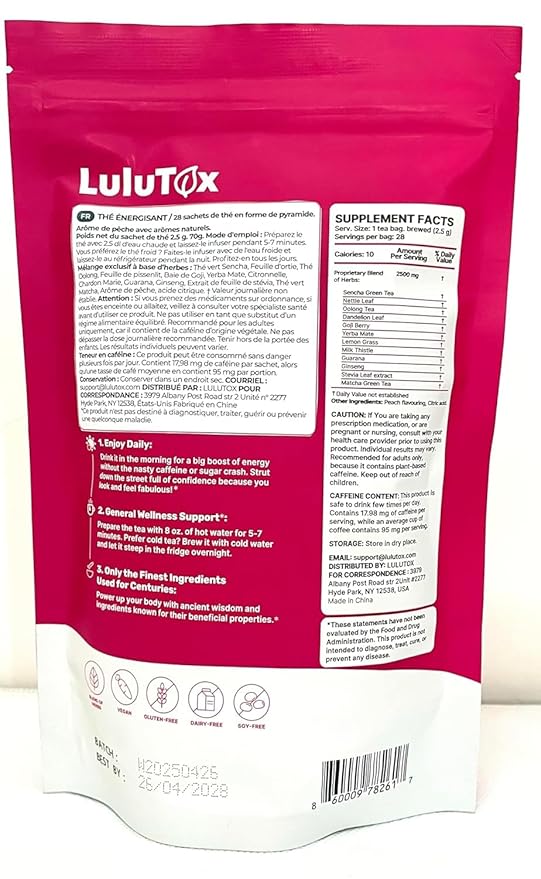Detox Tea - Slimming Tea with Dandelion and Ginseng to Support Goals for Detox Cleanse, Flat Belly, Bloating, Healthy Weight and Digestive Health - Women & Men - Peach Flavor (28 Servings)
