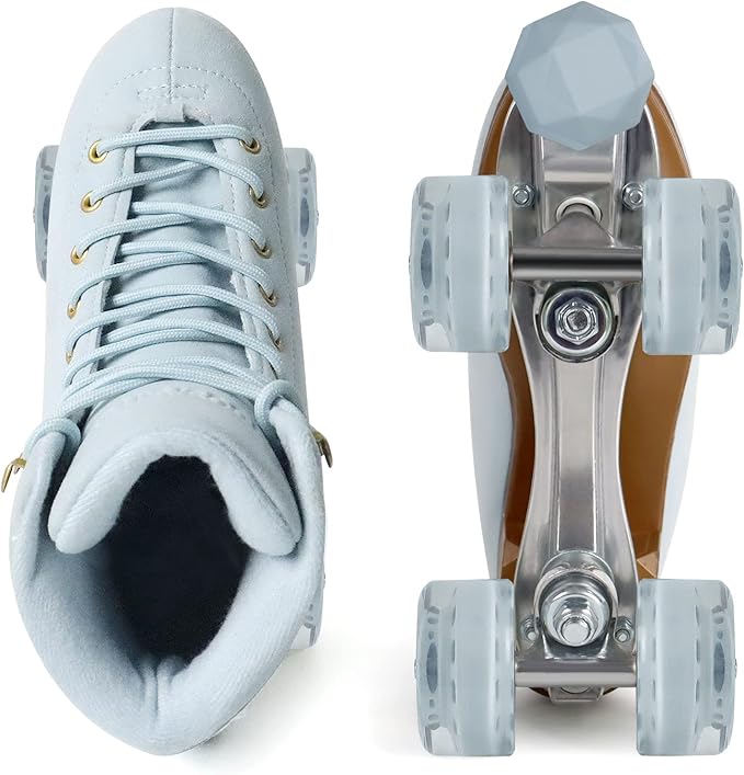 Roller Skates for Women or Men with Height Adjustable Rubber Stoppers Retro Suede Quad Roller Skates for Outdoor and Indoor