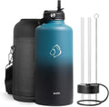 Half Gallon Stainless Steel Water Bottle with Straw Lid and Flex Cap, 87oz Modern Double Vacuum Stainless Steel Water Flask, Cold for 48 Hrs Hot for 24 Hrs Simple Thermo Canteen Mug,Indigo Crush