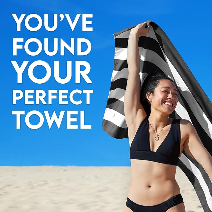 Dock & Bay Beach Towel - Quick Dry, Sand Free - Compact, Lightweight - 100% Recycled - Includes Bag - Cabana - Kamari Charcoal - Large (160x90cm, 63x35)
