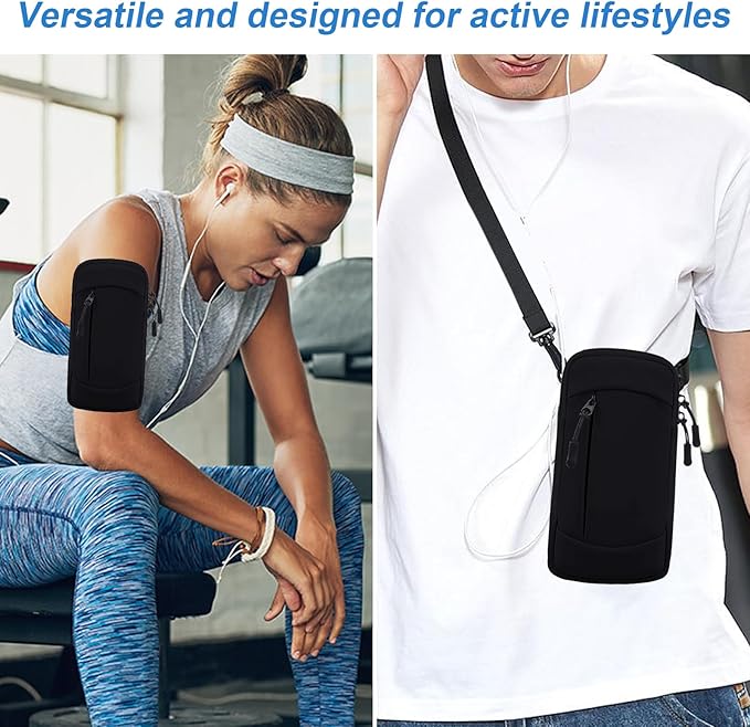 Cell Phone Crossbody Bag with Arm Band, Waterproof Phone Holder Pouch Fits iPhone & Android up to 7'', Small Sling Shoulder Purse for Running, Hiking, Travel, Workout (Grey)