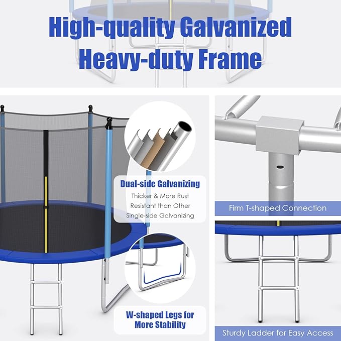 GYMAX Trampoline, 8FT 10FT 12FT 14FT 15FT 16FT Recreational Trampolines w/Safety Enclosure Net & Ladder - ASTM Certificated, Outdoor Trampoline for Kids and Adults