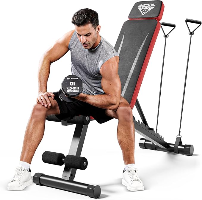 Adjustable Weight Bench, Workout Bench with Adjustable Headrest for Full Body Workout, Fast Folding 660LBS Stable Weight Bench for Men Women Versatile Workouts and Workout Bench for Home Gym (Black)