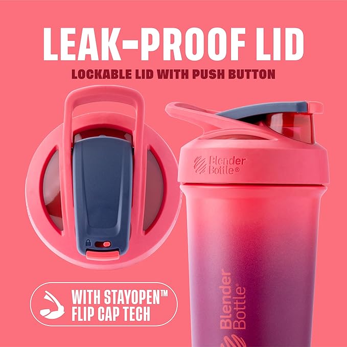 BlenderBottle Sport Sleek Insulated Stainless Steel Shaker Bottle with Wire Whisk, 25-Ounce, Sangria Ombre – Protein Shakes & Hydration for Athletes & Fitness Enthusiasts, Easy Mixing, Slim Easy to Hold, Keeps Drinks Cold, Lockable Lid