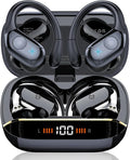 Wireless Earbuds Bluetooth 5.4 Headphones Sports, 75H Stereo Deep Bass Over Ear Buds with Earhooks, Bluetooth Earbuds with 4 ENC Mic, LED Display, IP7 Waterproof Earphone for Running, Black