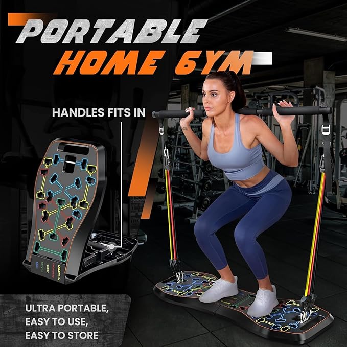 LALAHIGH Push Up Board,36 in 1 Home Gym Equipment with Ab Roller Wheel & Resistance Bands, Portable Foldable Workout Board for Full Body Strength Training Men Women