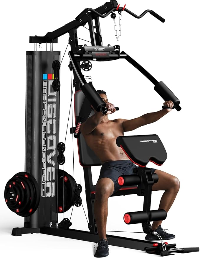 HARISON Home Gym - Full Body Workout Equipment, Exercise Equipment, Fitness Equipment, Multifunctional Home Gym Equipment for Home with Pulley System, Weight Bench, Rowing Machine