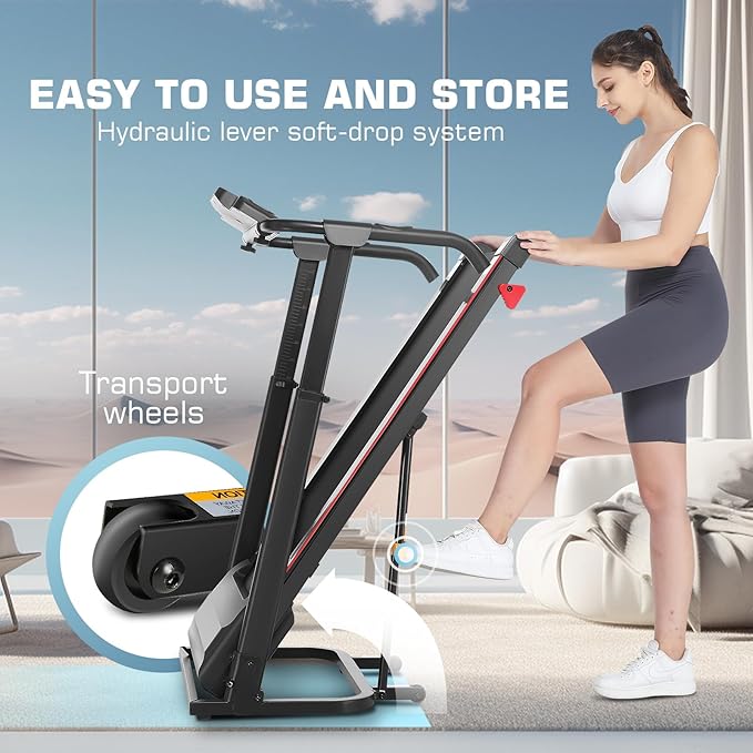 ANCHEER 2025 Premium Treadmill - 3.5HP Treadmills 350+ LBS Weight Capacity- 3-Level Incline, Foldable Design, Adjustable Height with Desk & Pulse Sensor - Perfect for Home Office & Family Workouts