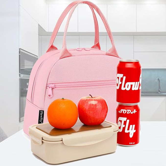 FlowFly Lunch Bag for Women Insulated Lunch Box Corduroy Lunch Tote Cooler for Travel Work Picnic, Pink
