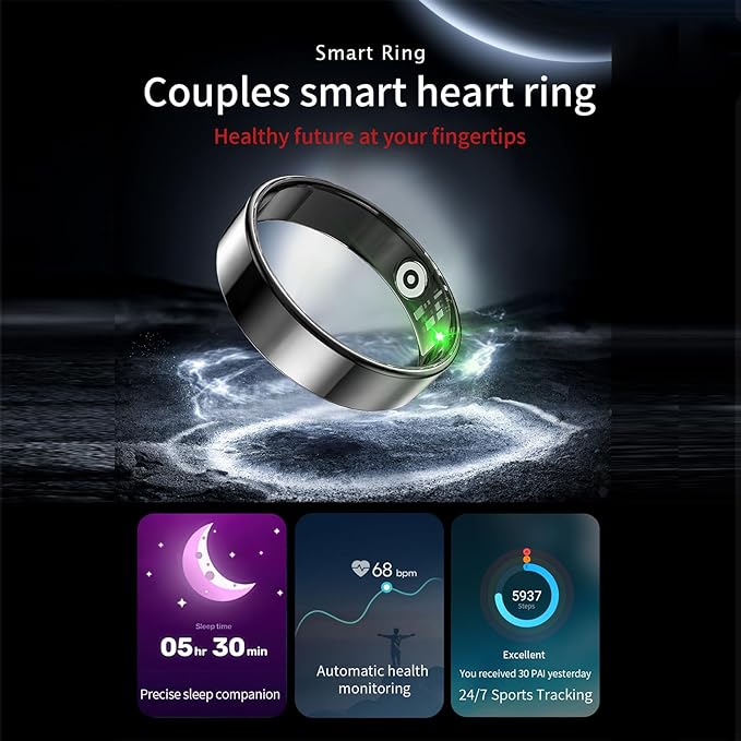 Fitness Tracker, Smart Ring for Women Men, Sleep Tracker Ring with 24/7 Heart Rate Monitor, Fitness Ring with Activity Tracker, Step Counter, Calorie Pedometer, No APP Fee, iOS Android (Rose Gold, 8)