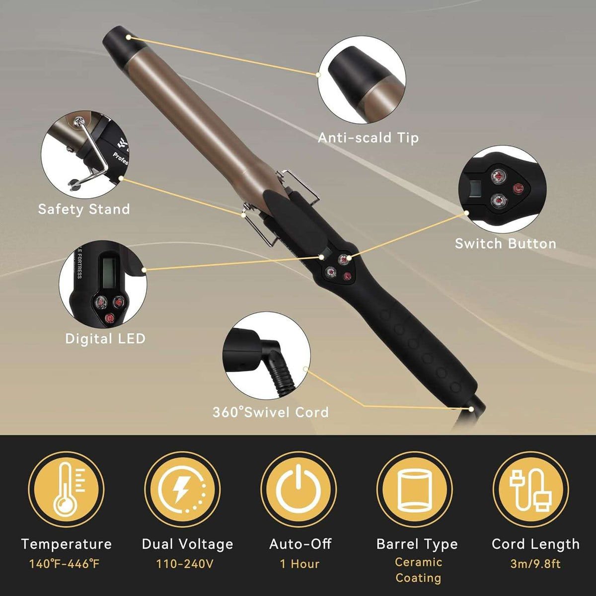 Eagle Fortress 1" Ceramic Curling Iron - Curling Wand JPA010