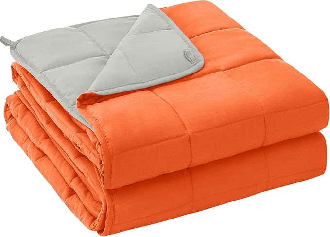 yescool Weighted Blanket for Adults (17 lbs, 48" x 72", Orange) Cooling Heavy Blanket for Sleeping Perfect for 110-130 lbs, Twin Size Breathable Blanket with Premium Glass Bead, Machine Washable
