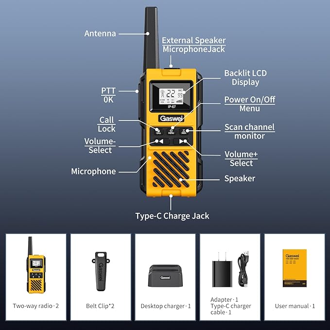 G1pro IP67 Waterproof Floating Walkie Talkies Long Range for Adults,Heavy Duty Two Way Radio with Double Watch,FM Radio,VOX,USB-C,SOS & NOAA Weather Alerts,Rechargeable Lithium Battery(4 Pack)