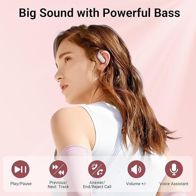 occiam Wireless Earbuds Bluetooth Headphones Ear Buds 96Hrs Playback Sport Over-Ear Waterproof Wireless Headphones Earphones with Earhooks ENC Mics Clear Call for Sport Running Workout Pink