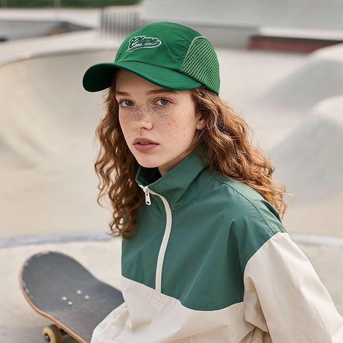 CLAPE Quick Dry 5 Panel Hat for Men, Breathable Mesh Short Brim Baseball Cap, Reflective Ajustable Outdoor Sport Running Hat
