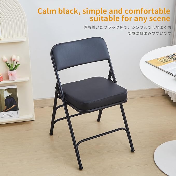 BOOSDEN Padded Folding Chair 2 Pack, Foldable Chair with Thick Cushion, Heavy Duty Metal Folding Chair for Outdoor & Indoor & Dining & Party, Black