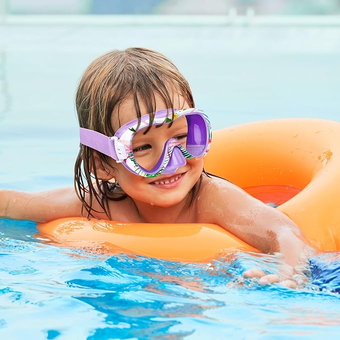 Kids Swim Goggles with Nose Cover, 180° Panoramic Snorkel Mask with Anti-Fog & Anti-Leak Design, Comfort Fabric Strap UV Protection Lens for Boys Girls Ages 3-15