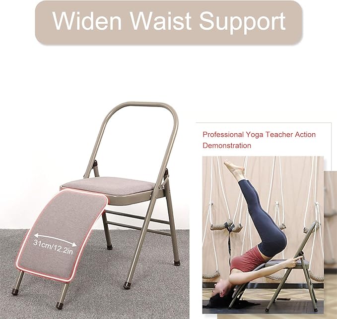 INNOLIFE Yoga Auxiliary Chair with Lumbar Back Support for Iyengar Foldable Balance Training (Grey)