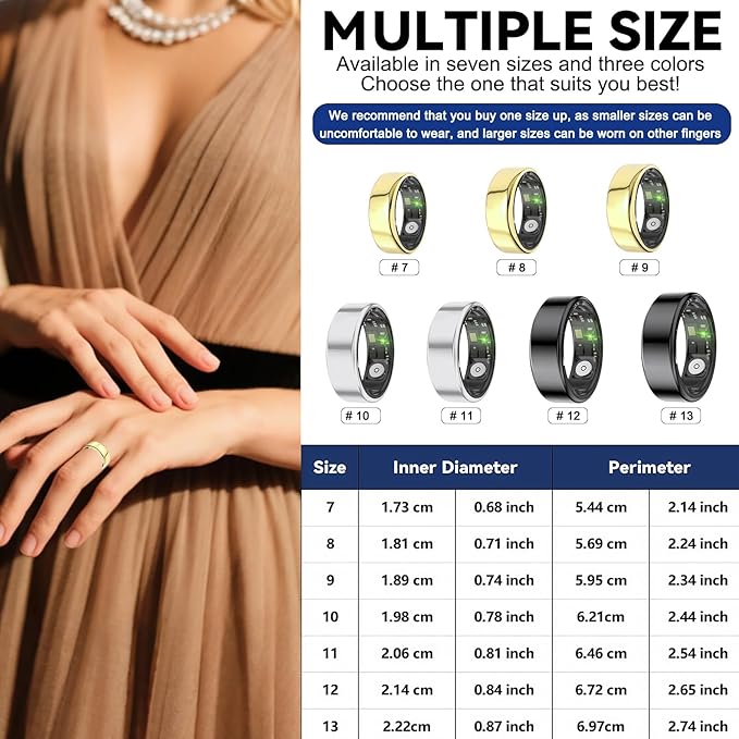 Smart Rings for Women Men,Fitness Tracker Ring,Heart Rate,Blood Oxygen,Blood Pressure,Step Tracker,Sleep Monitoring,No Subscription Fee,IP68 Waterproof Smart Ring for iphone&Android(Black 10)