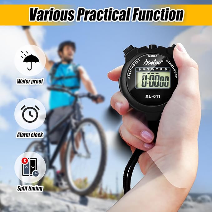 72 Pcs Digital Stopwatch Timer Plastic Whistle Bulk for Sports Coaches Referee Waterproof Watch Timer Whistle with Lanyard Multi Function Electronic Fitness Date Alarm (Black)