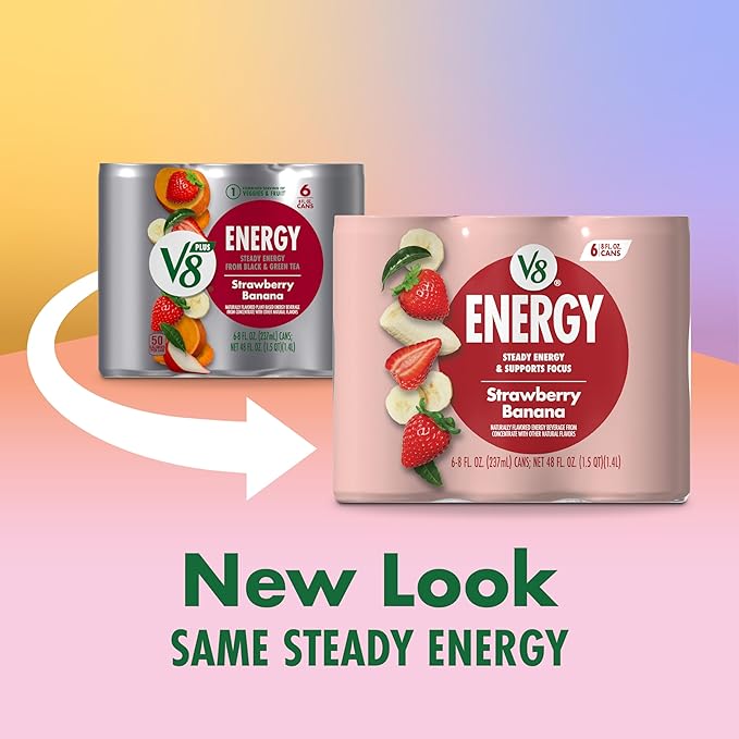 V8 +Energy Strawberry Banana Juice Energy Drink, 8 fl oz Can (24 Pack)
