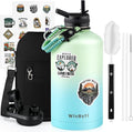 One Gallon Water Bottle Insulated, Triple Wall Vacuum Cold for 48 Hrs & Leak-proof & Non-BPA, 128oz Large Sports Stainless Steel Water Jug with Paracord Handle Straw Spout Lids & DIY Stickers