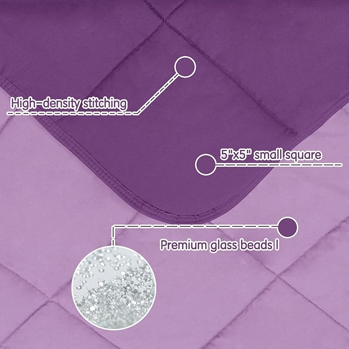 yescool Weighted Blanket (10 lbs, 41" x 60", Purple) Cooling Heavy Blanket for Sleeping Perfect for 90-110 lbs, Breathable Blanket with Premium Glass Bead, Machine Washable