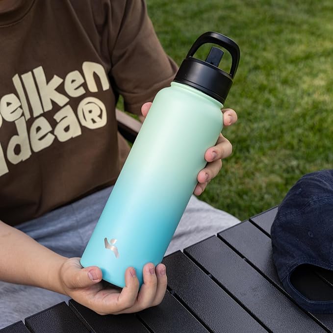 22oz Stainless Steel Bottles with 3 Lids Sport Insulated Water Bottle,Mint
