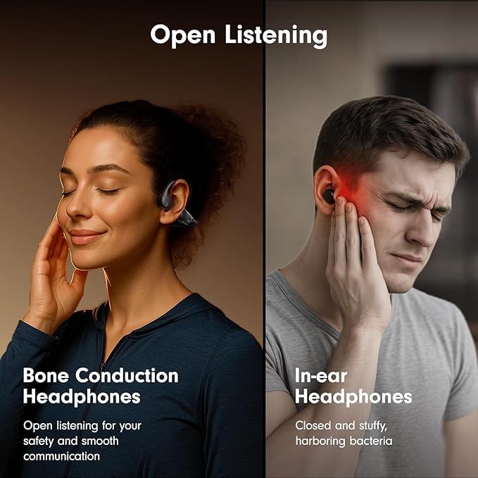 Bone Conduction Headphones,Open Ear Headphones Bluetooth 5.4 with Mic,10H Playtime,Bone Conduction Earbuds IPX5 Waterproof,Sports Headphonefor Running,Gym,Hiking,Cycling