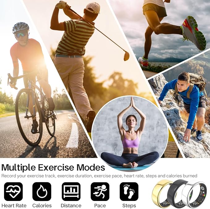 Smart Rings for Women Men,Fitness Tracker Ring,Heart Rate,Blood Oxygen,Blood Pressure,Step Tracker,Sleep Monitoring,No Subscription Fee,IP68 Waterproof Smart Ring for iphone&Android(Black 8)