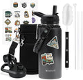 32 oz Insulated Water Bottle with Straw (Cold for 48 Hrs), Stainless Steel Triple Wall Vacuum Sports Water Jug, Leakproof Hydro Cup Flask with Paracord Handle & Straw Spout Lids & DIY Stickers