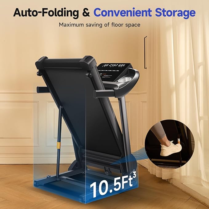 Treadmills for Home Use, Walking Pad Treadmill with Incline, Auto Foldable Treadmill for Home, 8.0 MPH Running Treadmill with Bluetooth Enabled, 300 lbs User Capacity