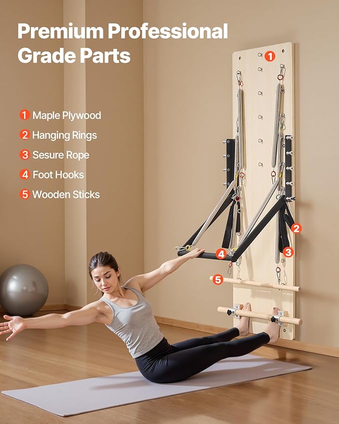 VEVOR Pilates Reformer Machine, Pilates Workout Equipment for Home Gym Studio Use, Pilates Bed with Dual Resistance- Spring & Cord, Reformer Set, Up to 400 LBS