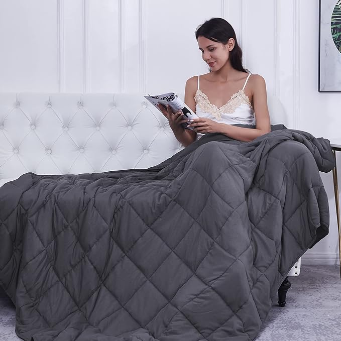 L'AGRATY Weighted Blanket 20lbs 80x87 Cooling Breathable Heavy Blanket with Glass Beads for Adult All-Season