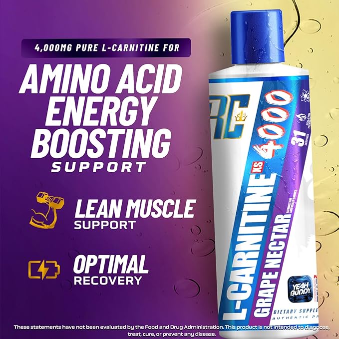 Ronnie Coleman Signature Series L Carnitine XS 4000 Liquid, Stimulant Free, Sugar Free, Zero Carbs, Lean Muscle Strength Support for Men & Women, 16 Oz (16 oz, Grape Nectar (4000))