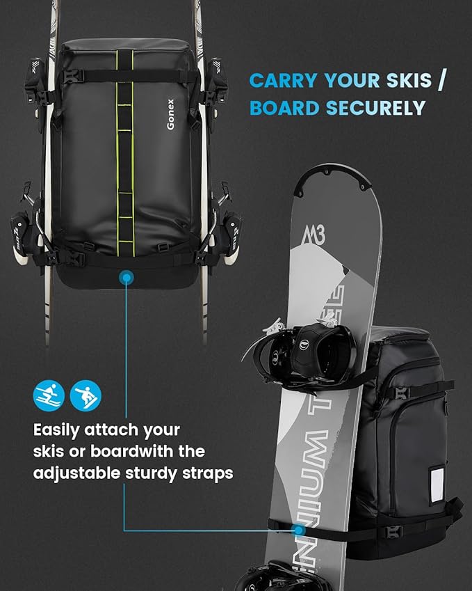 Gonex 50L Ski Boot Bag Backpack, Waterproof Snowboard Boot Backpack for Men Women, Ski Boots Bag for Travel, Ski, Snowboard, Helmet, Goggles and Outerwear Black