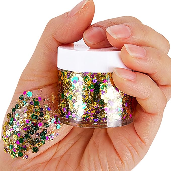 Mardi Gras Accessories Gold Face Glitter,Green Purple Gold Mixed Holographic Body Glitter Glitter,Festival Sequins for Face and Body, New Orleans Decorative Carnival Decorations