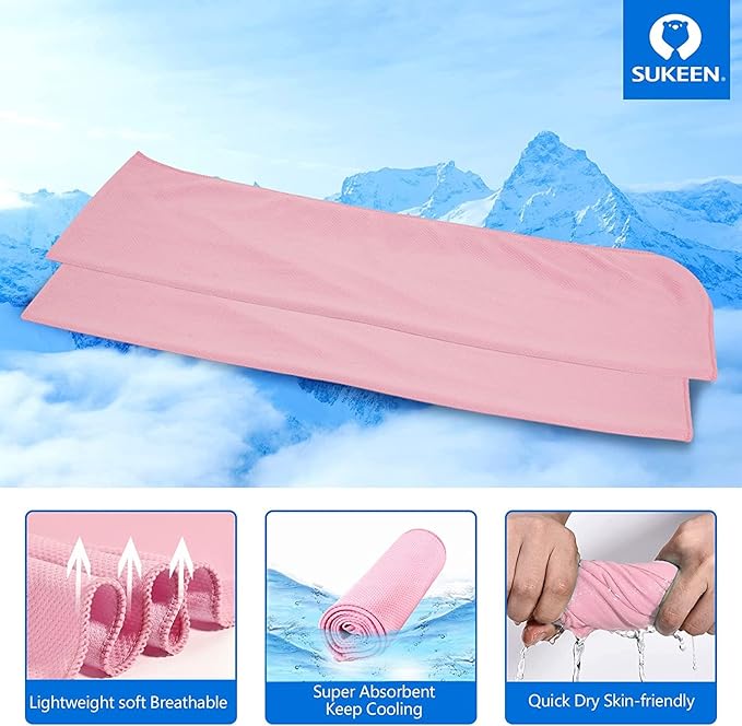 Sukeen 4 Pack Cooling Towel (40"x12") for Sweat, Quick-Drying Neck Cooling Wraps, Soft & Breathable Chilly Sports Towel for Yoga, Sport, Running, Workout, Cooking, Microfiber