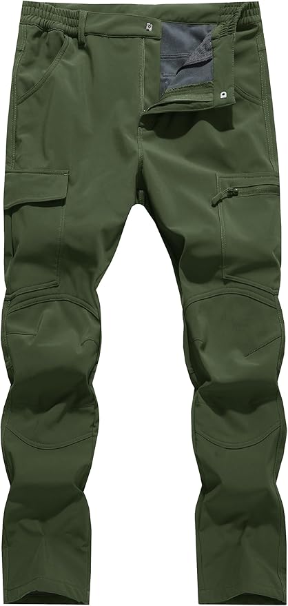 Men's Snow Ski Hiking Pants Winter Fleece Lined Softshell Outdoor Waterproof Insulated Cargo Work Pants