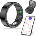 Thin Smart Ring for Fitness & Health Tracking -Pedometer,Sleep/Heart Rate/Blood Oxygen Monitor, Gesture Control / 5ATM Waterproof -No APP Subscription Compatible with Android& iOS (Black, 9)