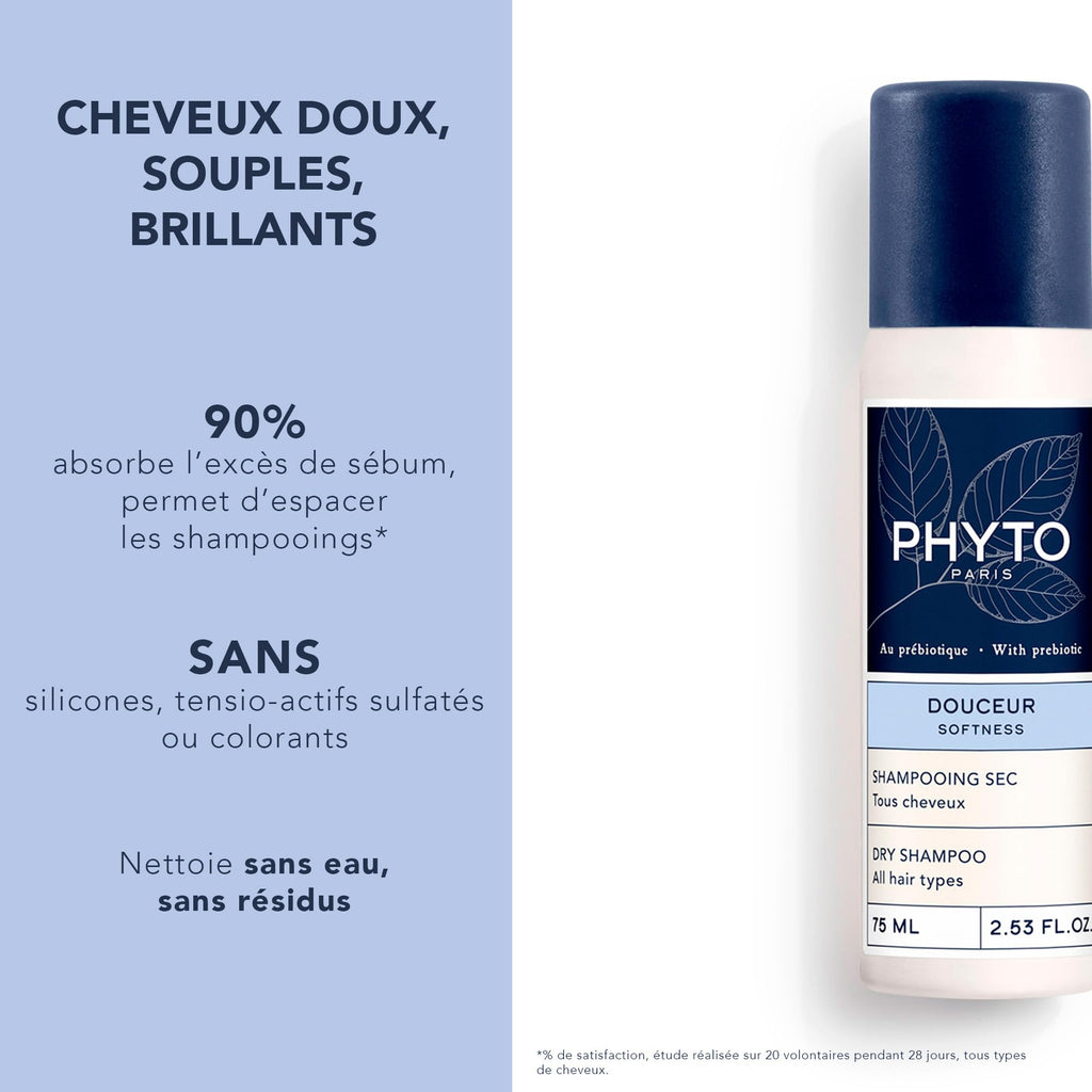 Phyto Softness Dry Shampoo 75ml - No Water Needed, Absorbs Oil, Aerosol Hair Care