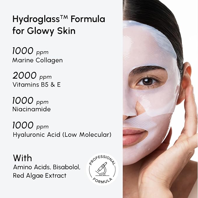 MAREE Collagen Facial Mask with Hyaluronic Acid - Hydrating Face Masks Skincare - Mascarillas Faciales For Women Skin Care - White, 4 Count