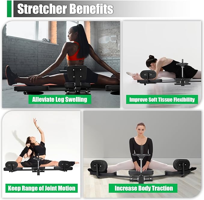 Black Leg Stretcher, 220.46lbs Splits Machine for Flexibility Kids Adults, Leg Split Stretcher Machine, Heavy Duty Steel Frame Leg Stretching Training Machine for Home Yoga Dance Gym Fitness