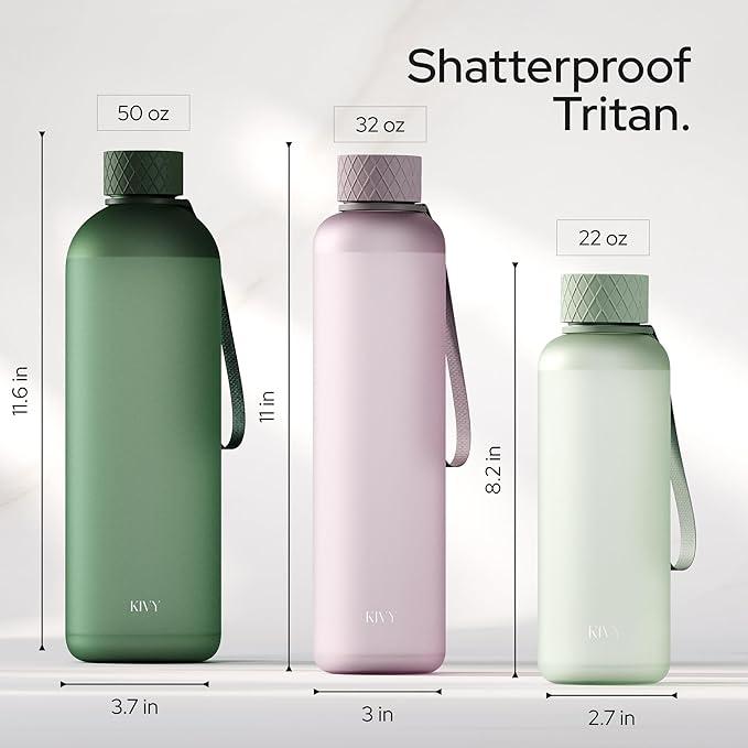 KIVY Slim Water Bottle 32oz [Lightweight & Shatterproof] Fits Backpack & Cupholder for Travel, Sports, School, Gym - Clear water bottle with measurements - Transparent Tritan Black - Dishwasher Safe
