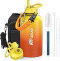 Insulated Water Bottle 64 oz, Triple Wall Vacuum Stainless Steel(Cold for 48 Hrs),Leak Proof & BPA-Free,Half Gallon Water Bottle with Reflective Paracord & Flip Straw for Sports & Travel, Sunset